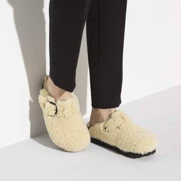 BIRKENSTOCK x Papillo Boston Big Buckle Platform Teddy Sandals Eggshell - Picture 1 of 8